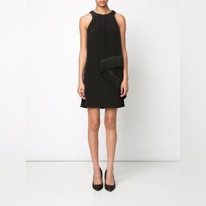 NWT Derek Lam 10 Crosby Black Silk Draped Fringe Panel Dress